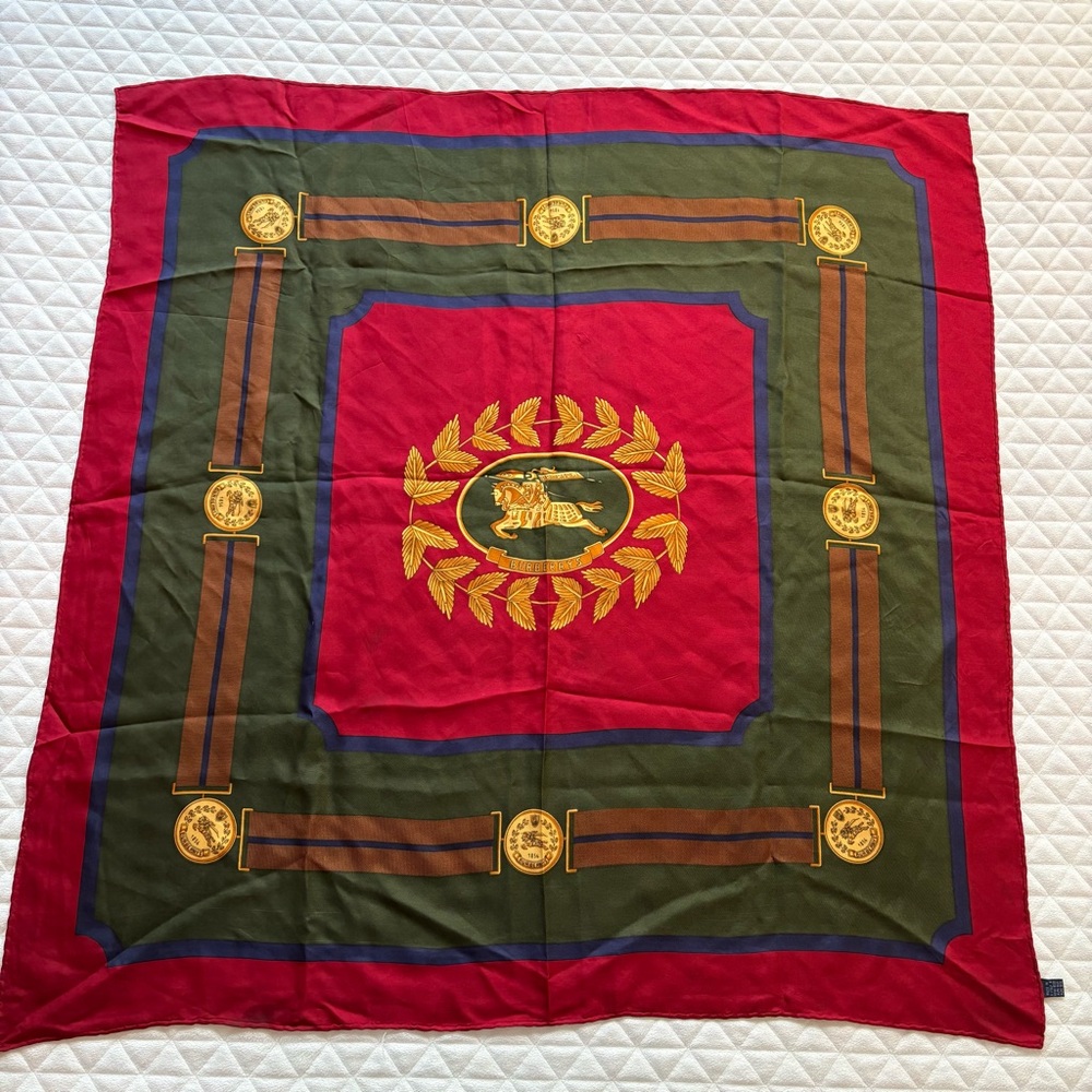 Vintage Burberry Prorsum 100% Silk Scarf Equestrian Knight Logo Made In Italy - Picture 1 of 9